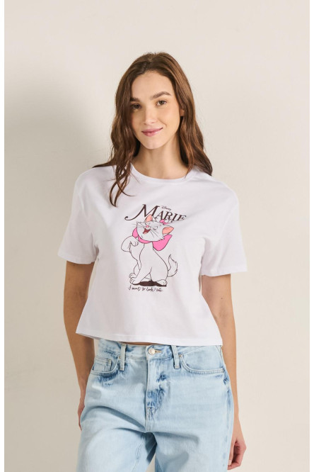 Camiseta blanca crop top con diseño de Aristogatos