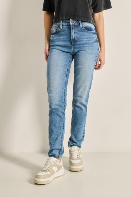 Jean jegging tiro alto azul claro ajustado con desgastes