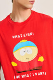 Camiseta roja oscura con manga corta y arte de South Park