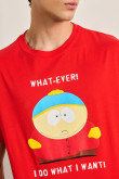 Camiseta roja oscura con manga corta y arte de South Park