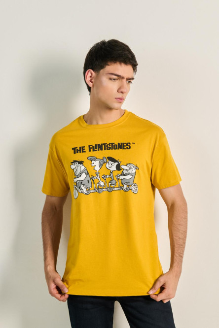 Camiseta amarilla cuello redondo con arte de Los Picapiedra