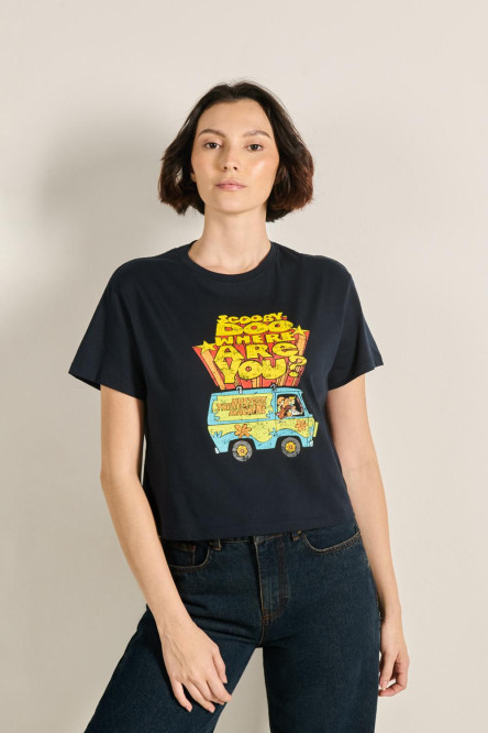 Camiseta crop top azul intensa con diseño de Scooby-Doo