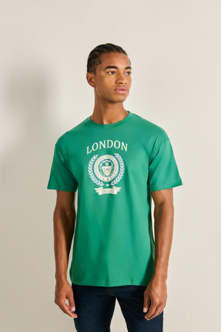 Camiseta verde manga corta con arte college de London