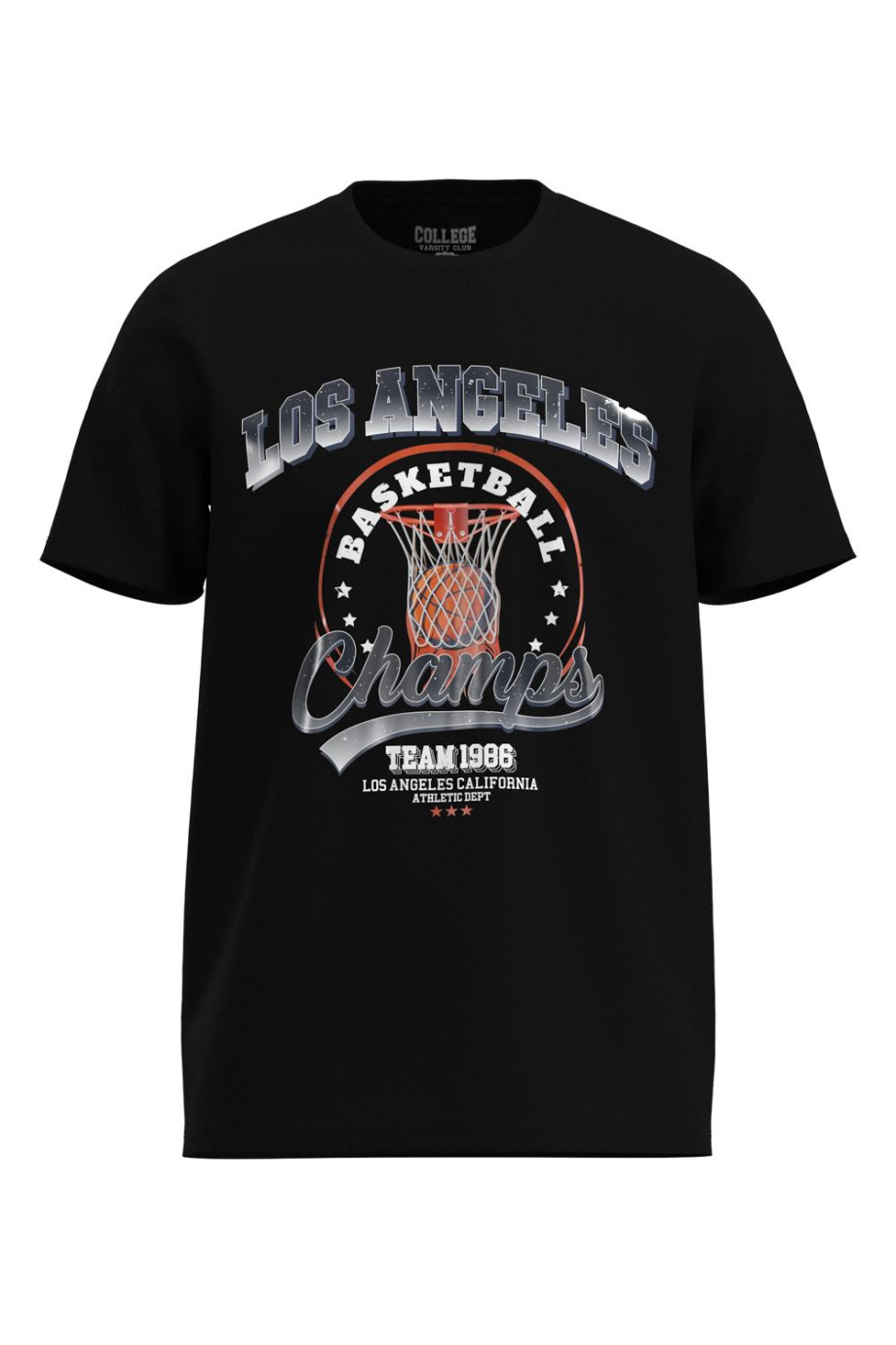 Camiseta manga corta unicolor con arte college de baloncesto