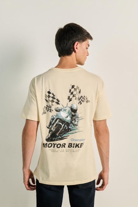 Camiseta unicolor con diseños racer y cuello redondo