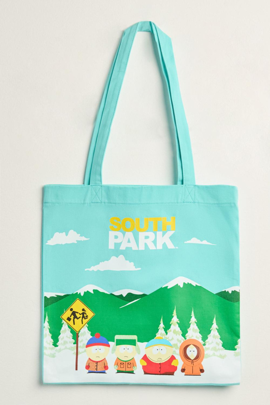 Bolsa azul clara tipo tote bag con diseño de South Park