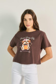 Camiseta unicolor crop top con diseño de animalito