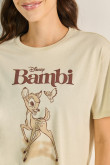 Camiseta kaki clara manga corta con estampado de Bambi