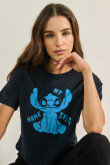 Camiseta azul intensa crop top con diseño de Stitch