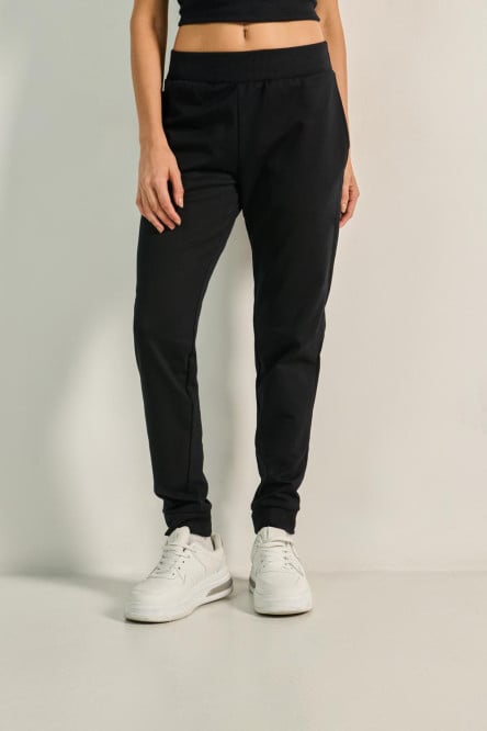 Pantalón jogger negro en algodón con bolsillos