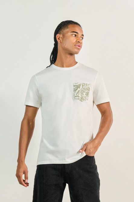 Camiseta manga corta unicolor con bolsillo estampado