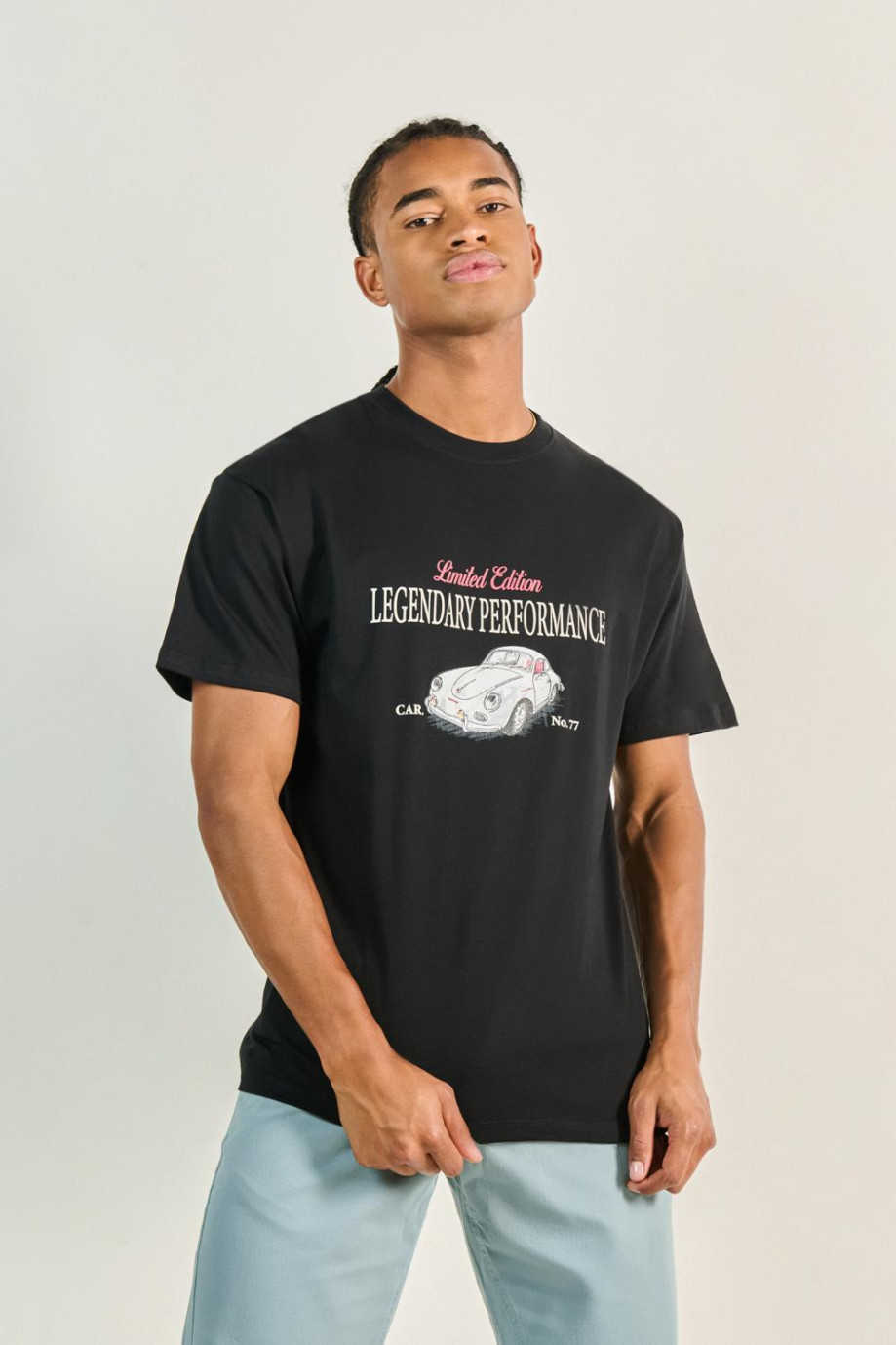 Camiseta unicolor en algodón con manga corta y diseño racer