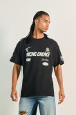 Camiseta negra oversize con estampado racer y manga corta