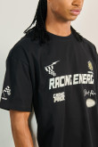 Camiseta negra oversize con estampado racer y manga corta