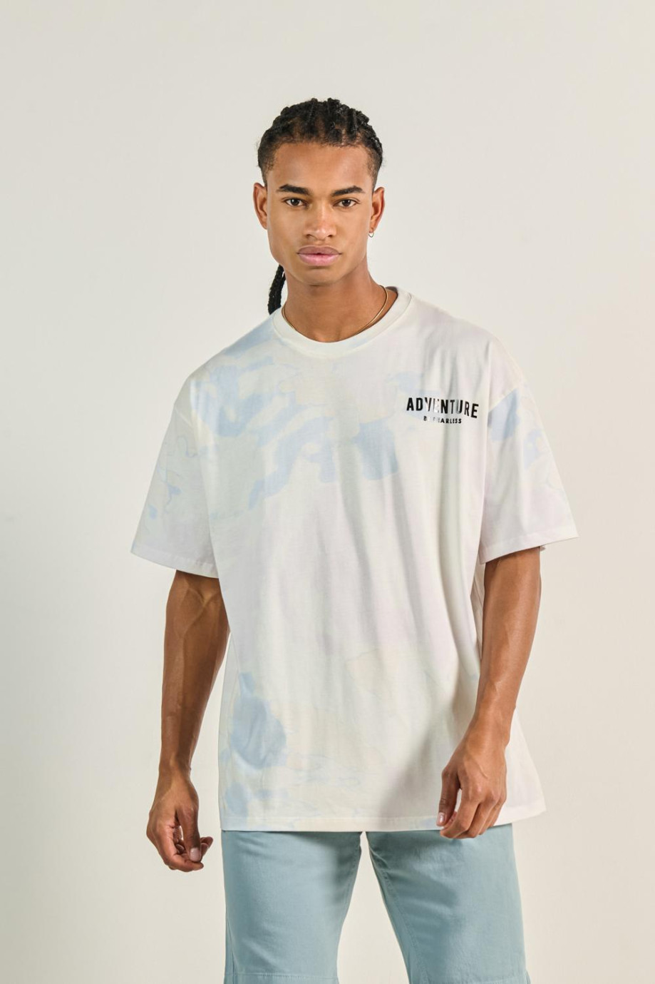 Camiseta crema tie dye oversize estampada manga corta