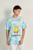 Camiseta crema tie dye oversize con diseño de Bob Esponja