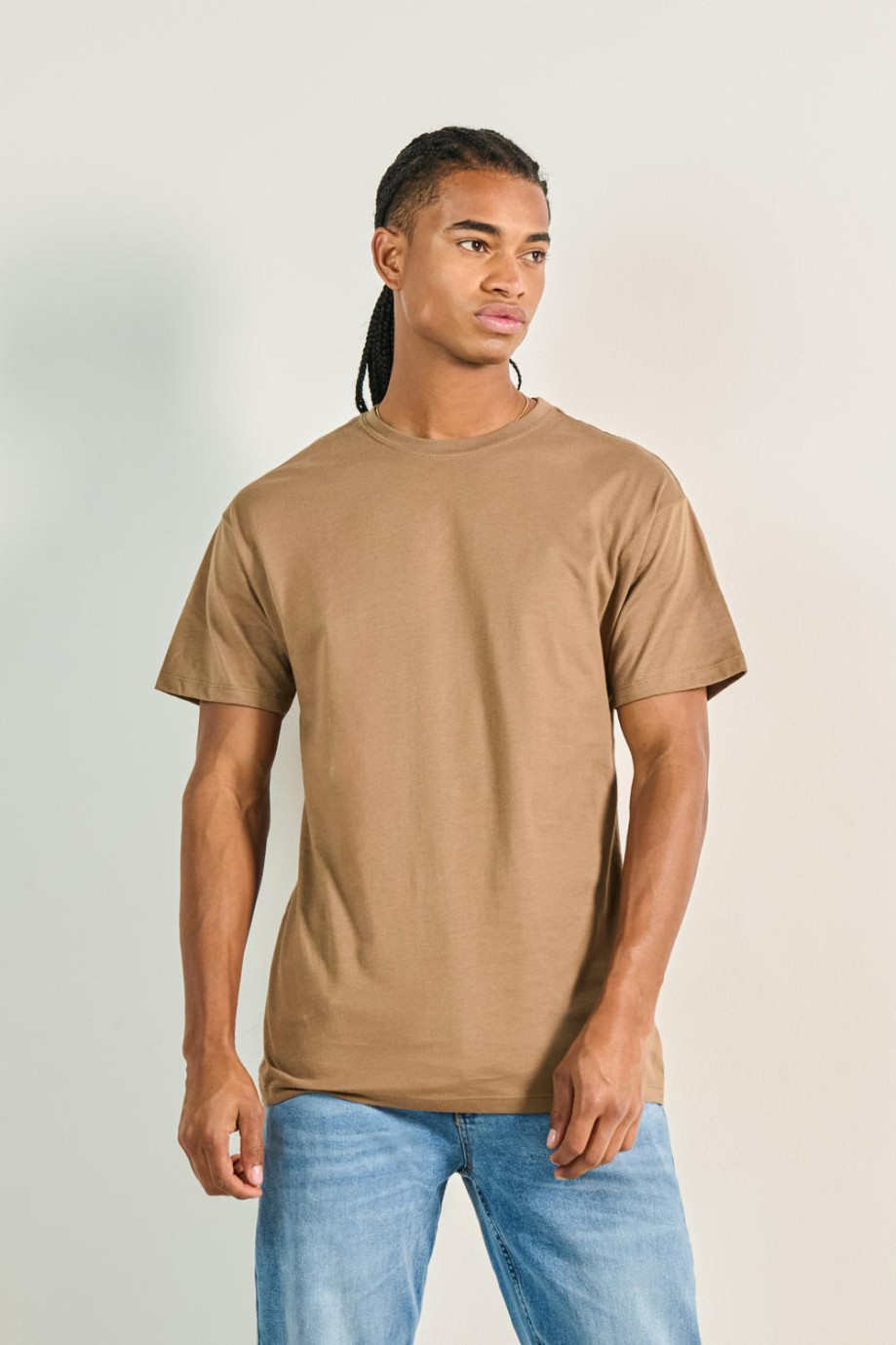 Camiseta en algodón manga corta unicolor con cuello redondo