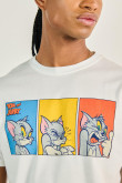 Camiseta manga corta crema clara con diseño de Tom y Jerry