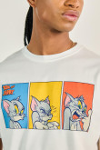 Camiseta manga corta crema clara con diseño de Tom y Jerry