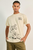 Camiseta kaki clara con manga corta y arte de Tom y Jerry