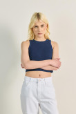 Camiseta unicolor crop top manga sisa con texturas