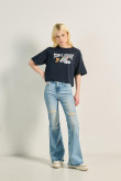 Camiseta oversize crop top azul con diseño de Tom y Jerry