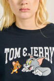 Camiseta oversize crop top azul con diseño de Tom y Jerry