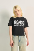 Camiseta negra crop top en algodón con diseño de AC/DC