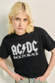 Camiseta negra crop top en algodón con diseño de AC/DC