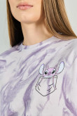 Camiseta lila clara crop top con diseño de Stitch