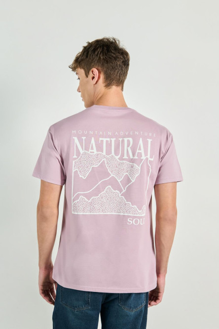 Camiseta unicolor cuello redondo con diseños de paisajes