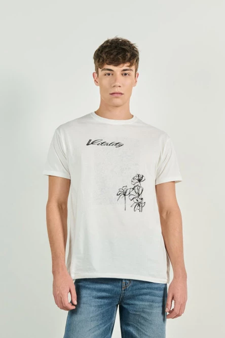 Camiseta unicolor con diseño de naturaleza y manga corta