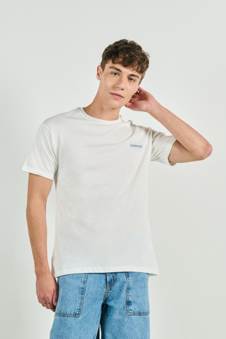 Camiseta estampada unicolor en algodón con cuello redondo