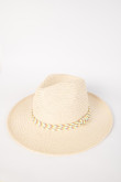 Sombrero crema claro fedora con cordón decorativo colorido