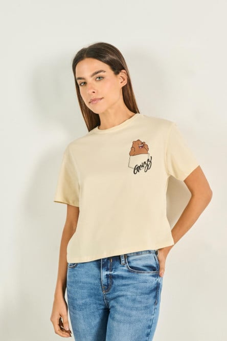 Camiseta kaki crop top con diseño de Escandalosos