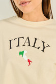 Camiseta oversize crop top kaki con arte college de Italia