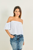 Blusa crop top unicolor con hombros descubiertos