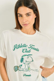 Camiseta crema manga corta con diseño college de Snoopy