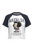 Camiseta manga ranglan corta unicolor con arte de Mafalda