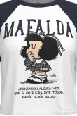 Camiseta manga ranglan corta unicolor con arte de Mafalda