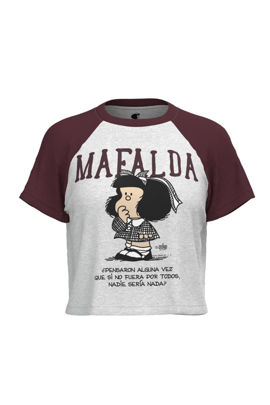 Camiseta manga ranglan corta unicolor con arte de Mafalda
