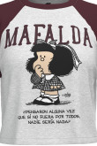 Camiseta manga ranglan corta unicolor con arte de Mafalda