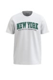 Camiseta unicolor con arte college New York y cuello redondo