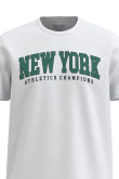 Camiseta unicolor con arte college New York y cuello redondo