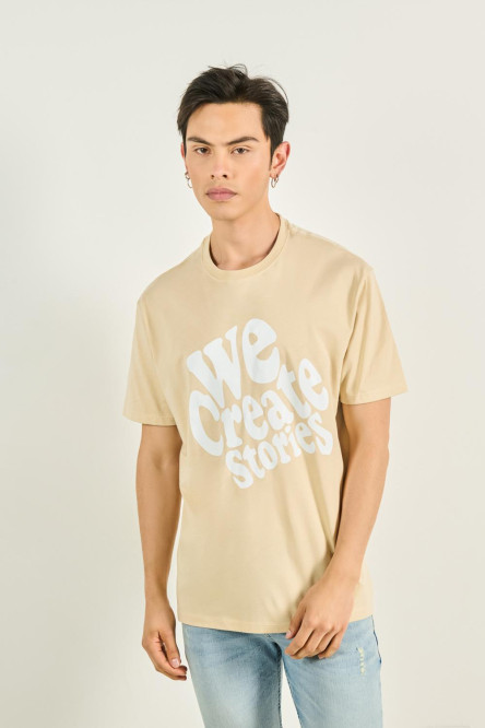 Camiseta manga corta con texto estampado unicolor oversize