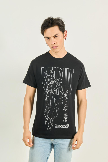 Camiseta negra manga corta con diseño de Dragon Ball Super