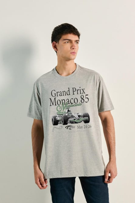Camiseta unicolor oversize con estampado racer y manga corta