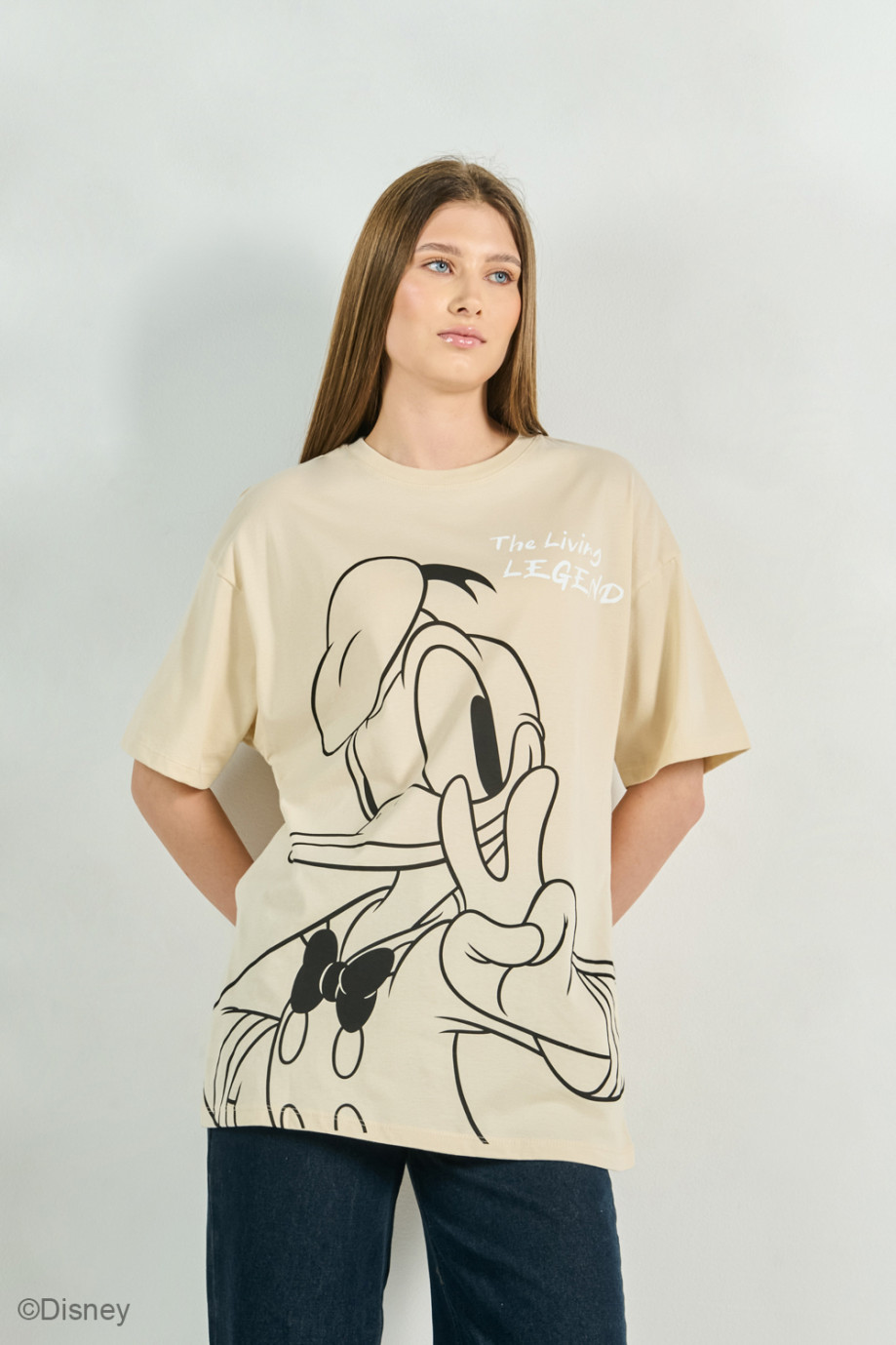 Camiseta oversize kaki manga corta con arte de Donald