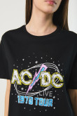 Camiseta negra con estampado de AC/DC y cuello redondo