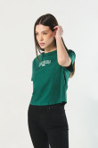 Camiseta unicolor crop top college con cuello redondo